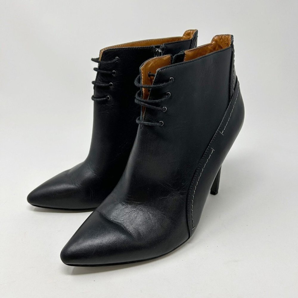 H by Halston Black Leather Ankle‎ Boots Booties Size 7.5